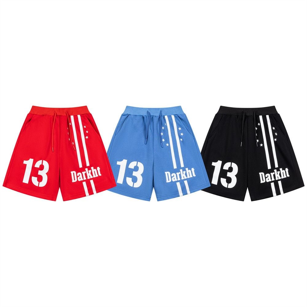 Men’s Summer Trendy Athletic 4‑Inch Shorts, No.13 Number Print, Elastic Waistband, Loose Wide‑Leg Casual Streetwear Shorts