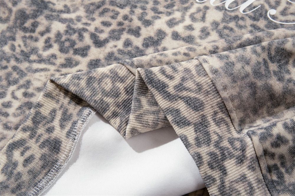 Men Vintage Washed Leopard Print Pullover Hoodie, Punk Niche Street‑Style Loose Casual Sweatshirt Jacket for Spring Autumn