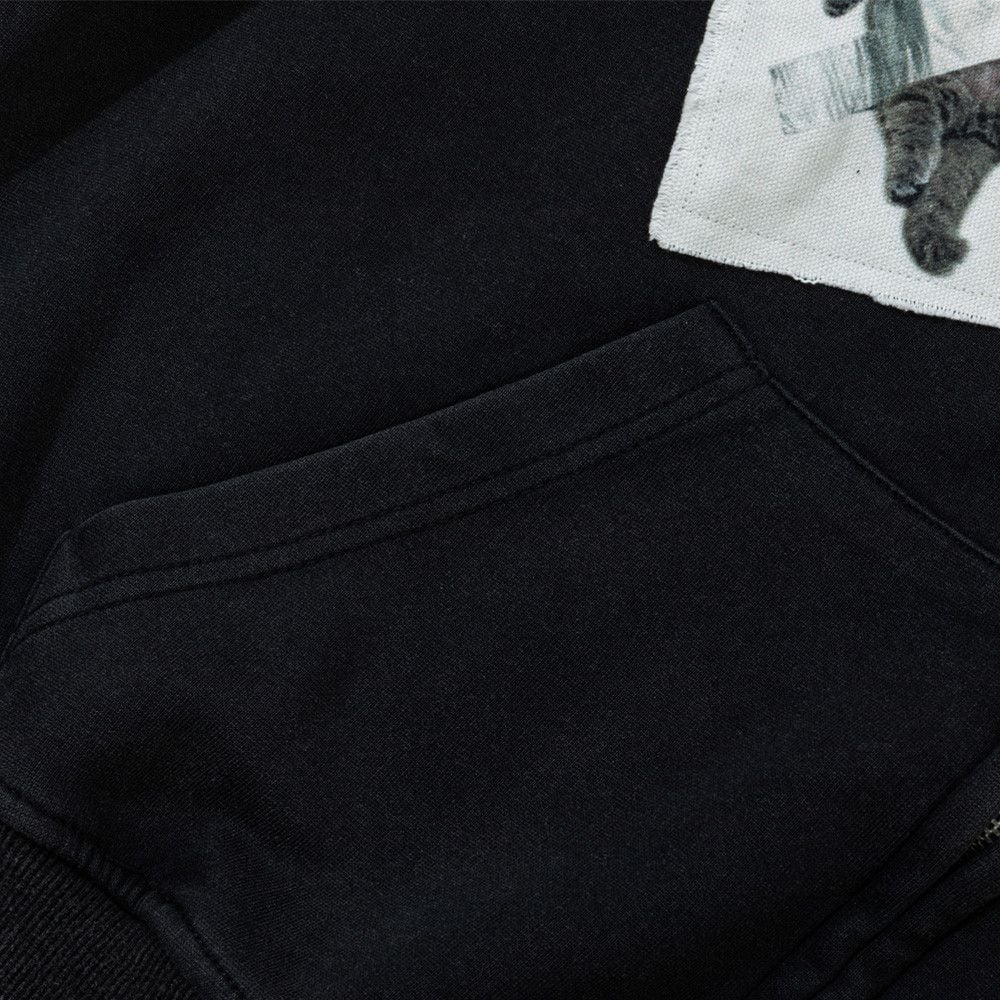 Men’s Color‑Block Patch Cat Graphic Zip‑Up Hoodie, Hip‑Hop Loose Casual Sweatshirt