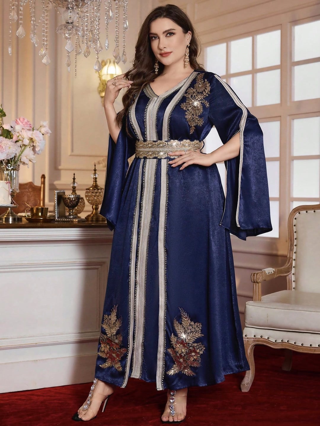 Embroidered Rhinestone Women Evening Dress