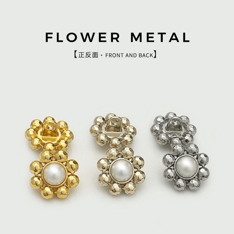 Exquisite Pearl Flower Hollow Out Metal Buttons