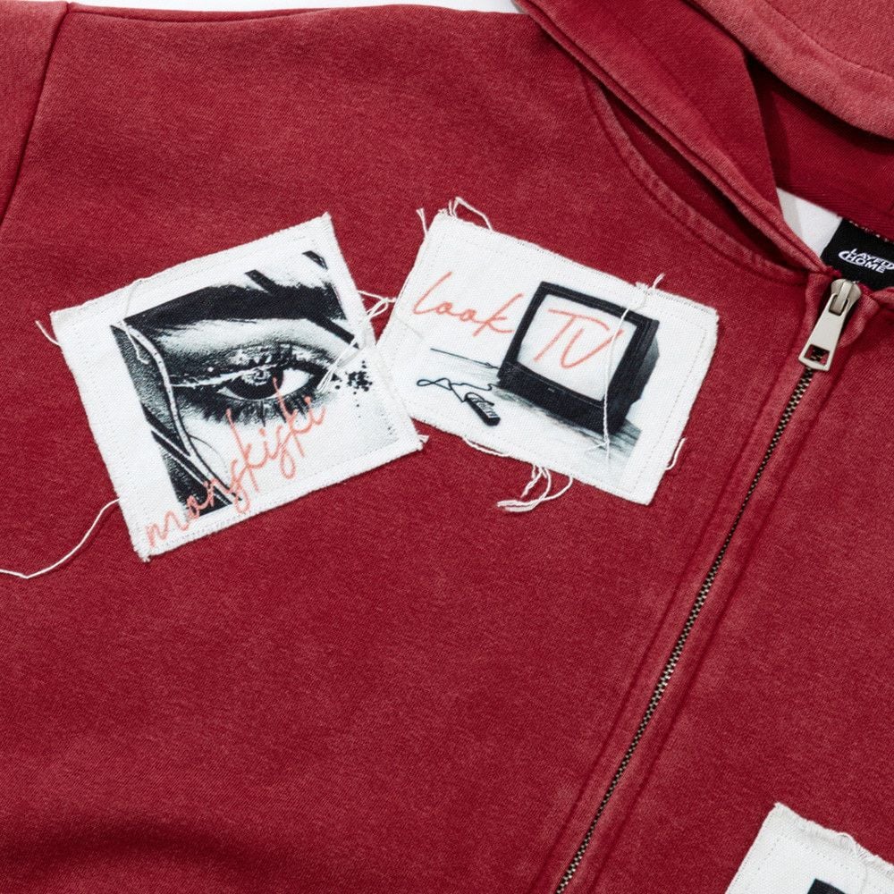 Men’s Color‑Block Patchwork Washed Zip‑Up Hoodie, Hip‑Hop Streetwear Two‑Way Zipper Jacket