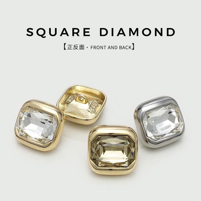 Premium Square Rhinestone Metal Buttons, Decorative Fasteners for Fur Coats
