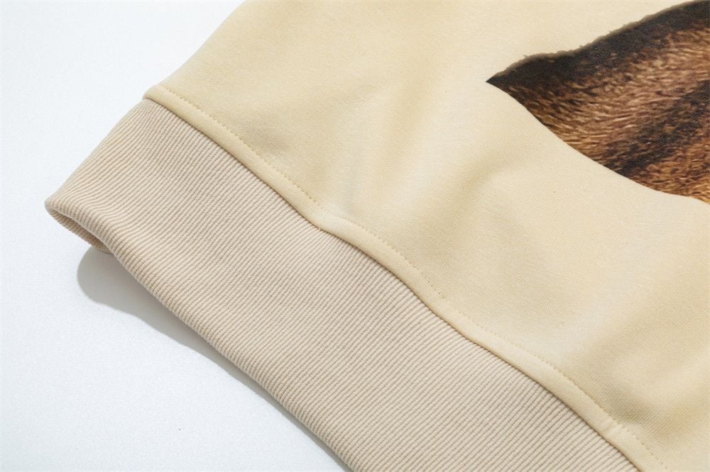 Men High‑Street Hip‑Hop Pullover Hoodie, Cool Kitty Cat Graphic Print Loose Sweatshirt With Patch Pockets for Spring Autumn