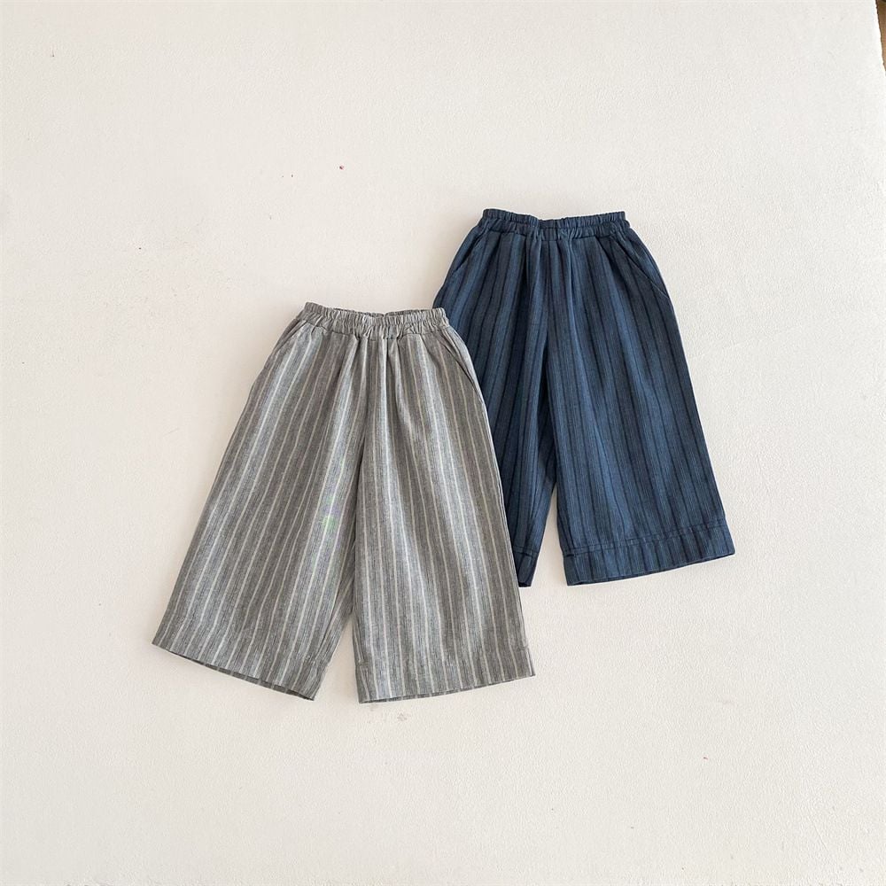Striped Linen Cotton Wide Leg Pants for Boys & Girls, 2026 New Style, Comfortable Daily Wear Trousers