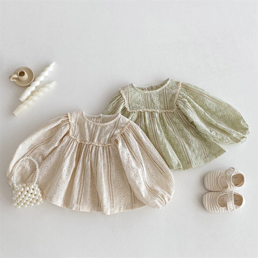 Korean Style Ins Baby Girls Blouse, Lace Embroidery French Princess Doll Shirt for Spring Summer