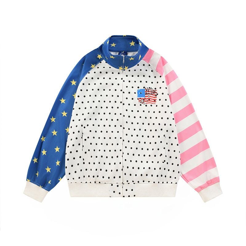 Men's Designer Irregular Polka Dot Full Print Zip Up Sweatshirt, Stand Collar Loose Trendy Outerwear Spring Autumn