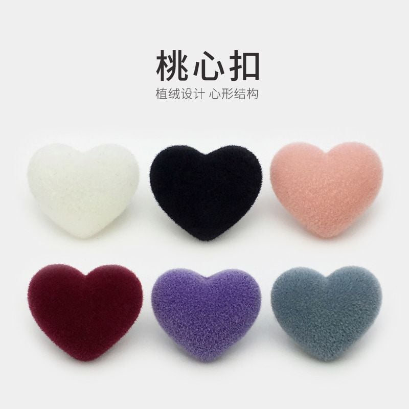 Flocked Heart Shape Coat Buttons, All-match Luxury Cardigan Heart Buttons
