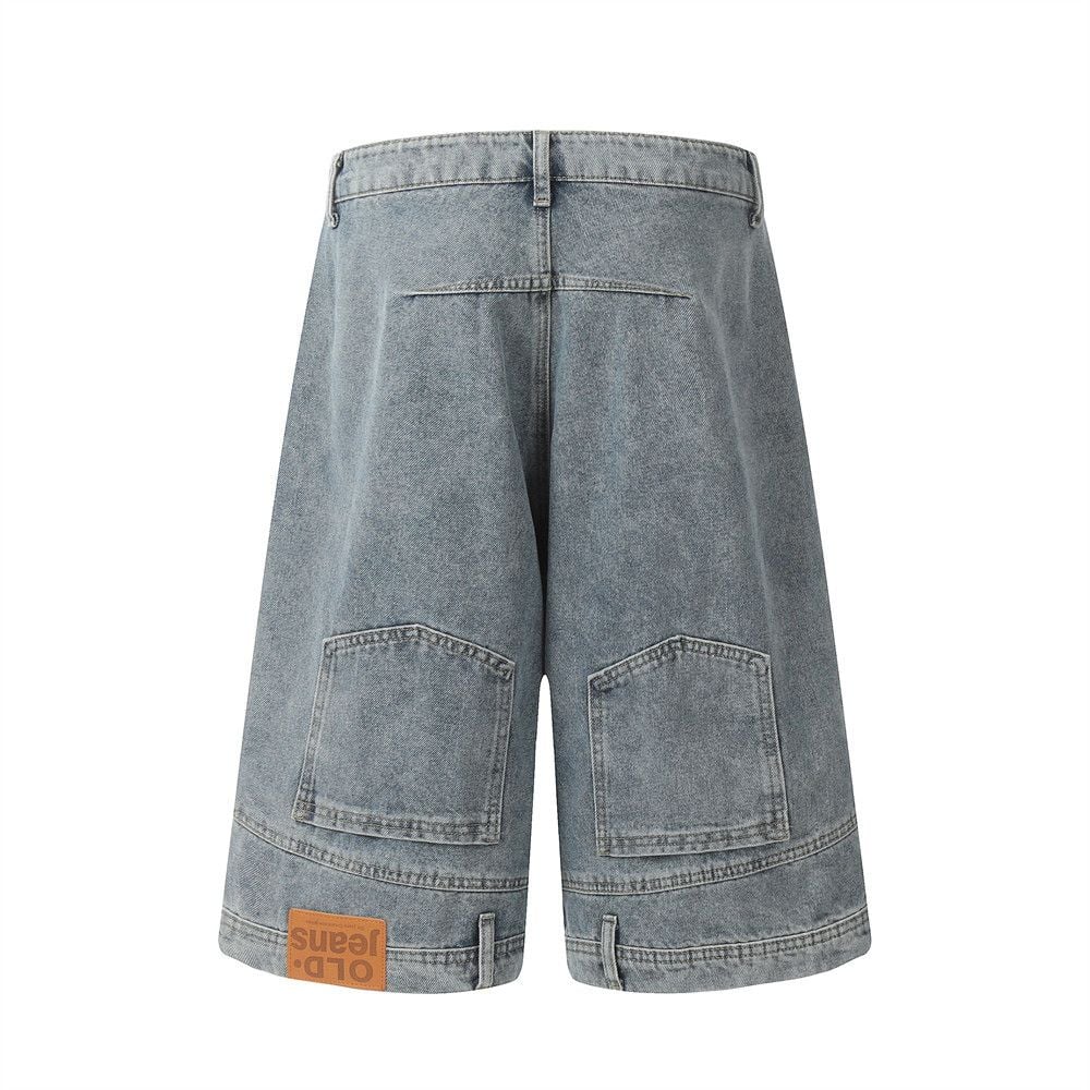 Men's reversed wear style denim cropped cargo capri shorts