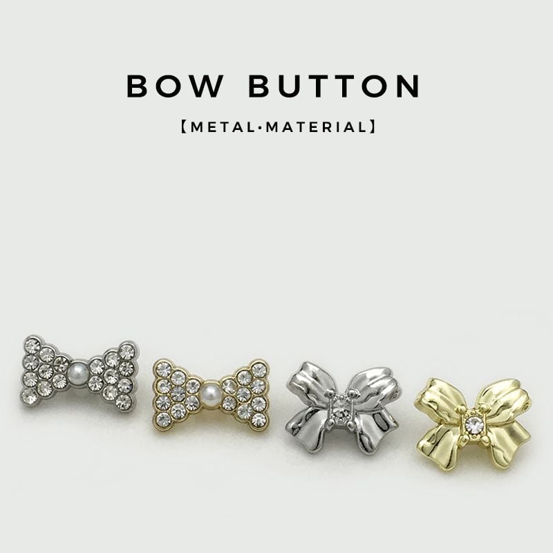 Metal Bow Buttons, Retro Full Rhinestone With Pearl