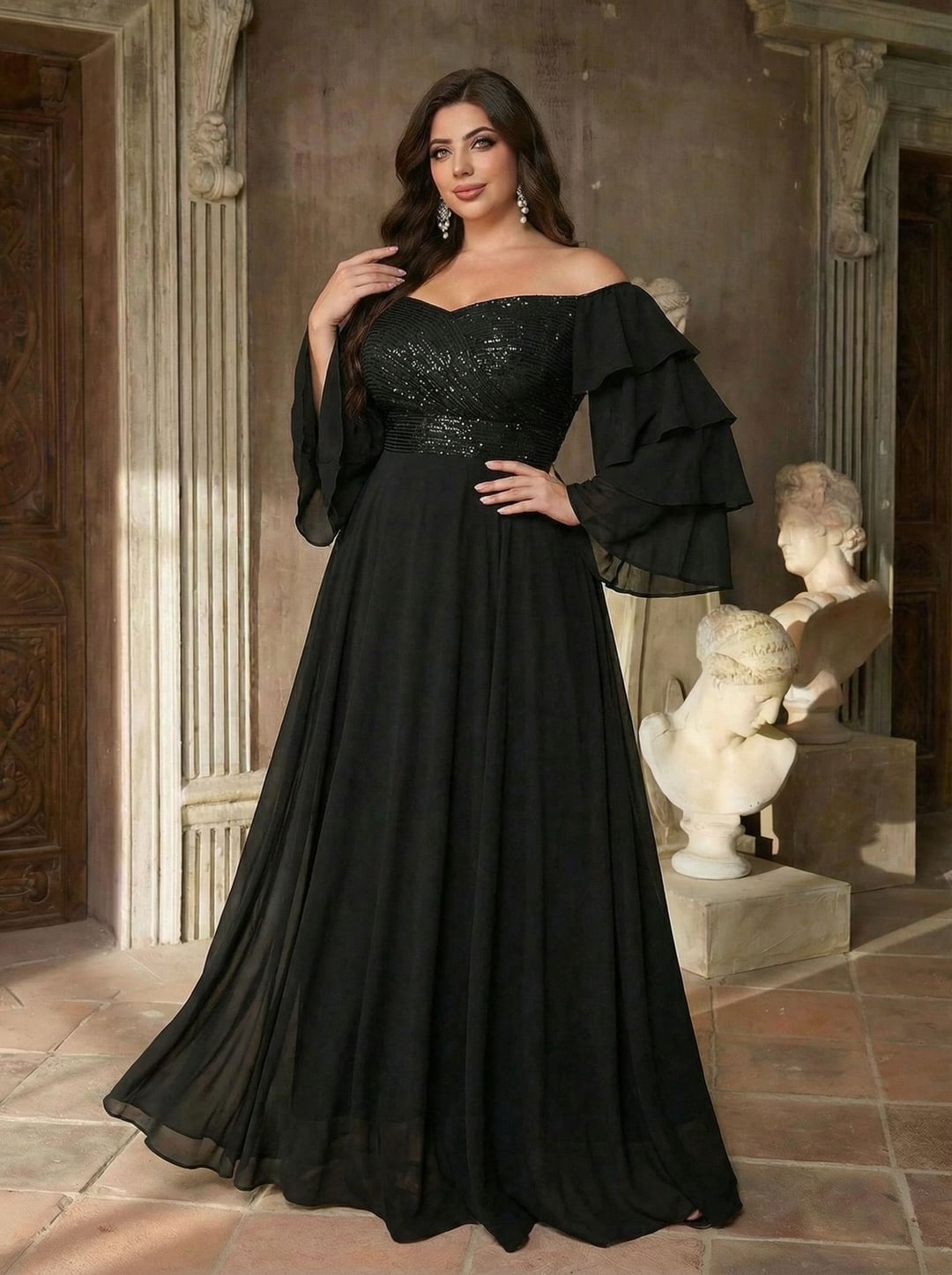 Elegant Plus Size One-shoulder Sequin Bridesmaid Dress