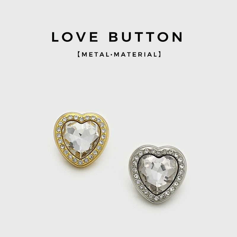 Metal Heart Rhinestone Buttons, Luxury Peach Heart Buttons for Cashmere Coats