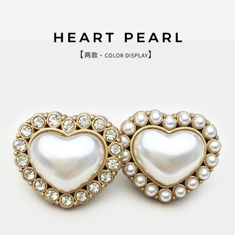 Luxury Heart Shaped Pearl Buttons with Rhinestones, Premium Fasteners for Women's Tops