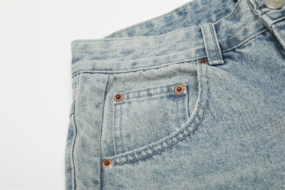 Men's American Punk Ripped Denim Seven-Point Pants Summer Style