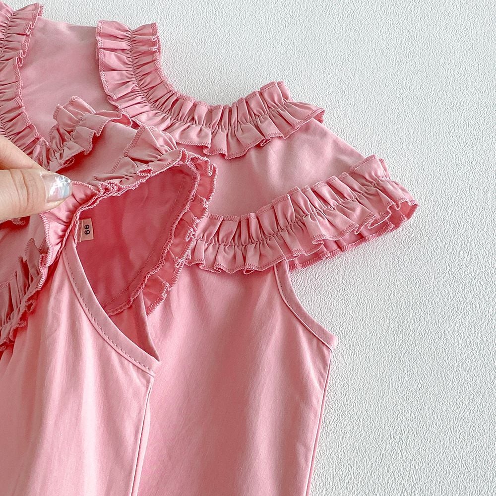 Baby Girls Korean Style Sleeveless Romper, Ruffle Neck Dress Bodysuit, Summer Casual Wear