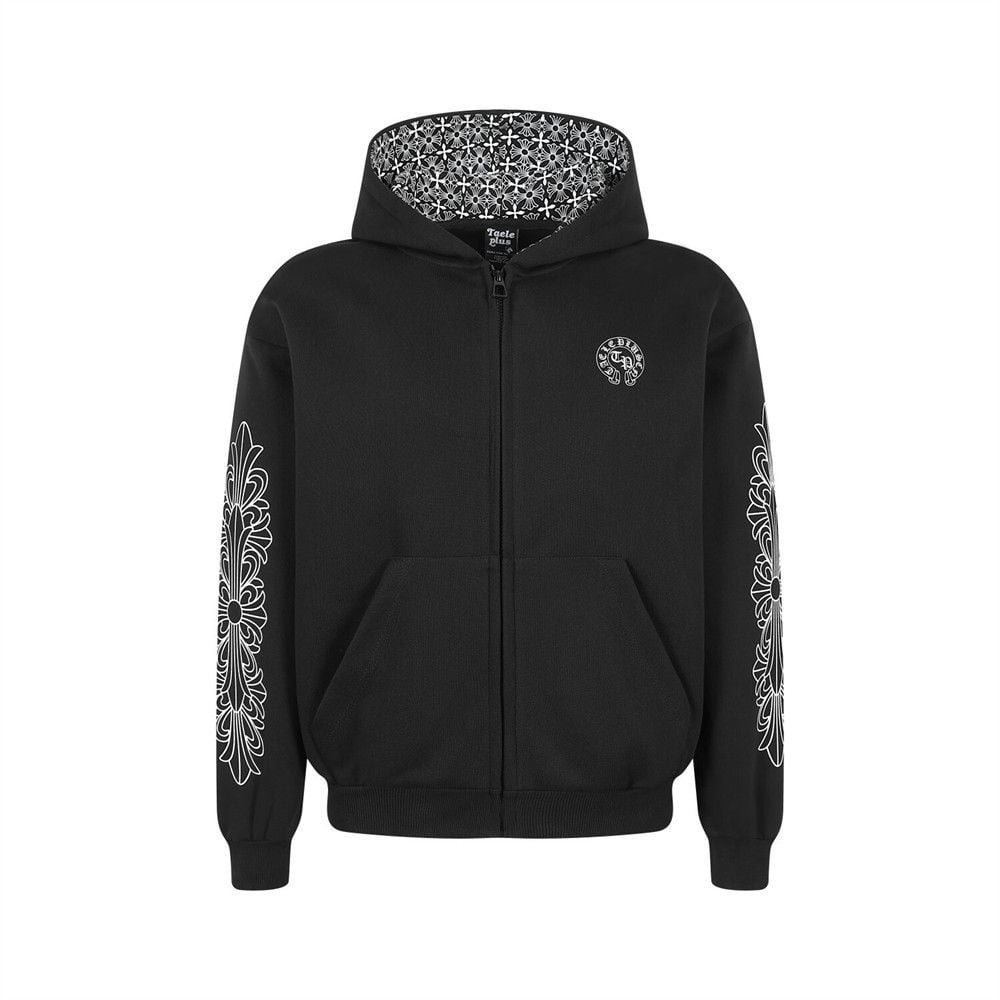 Men Vibe Streetwear Zip‑Up Hoodie Jacket, Dark‑Tone Gothic Sanskrit Letter Print Loose Casual Sweatshirt for Spring Autumn