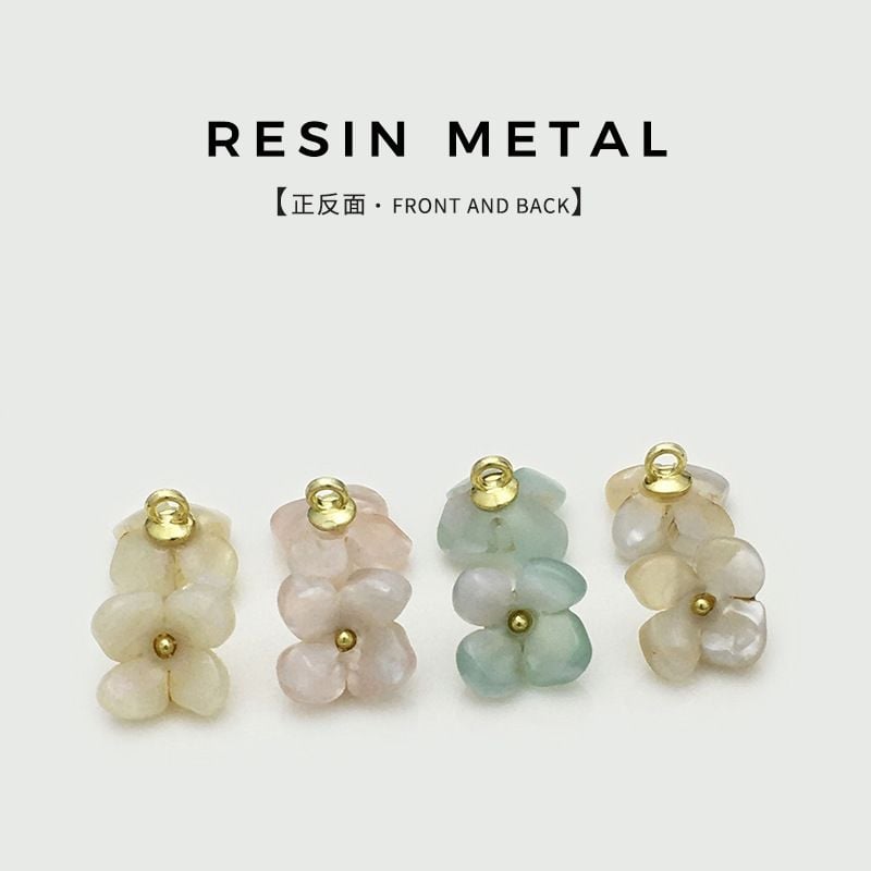 12mm Floral Resin Metal Combined Buttons, Colorful Flower Style