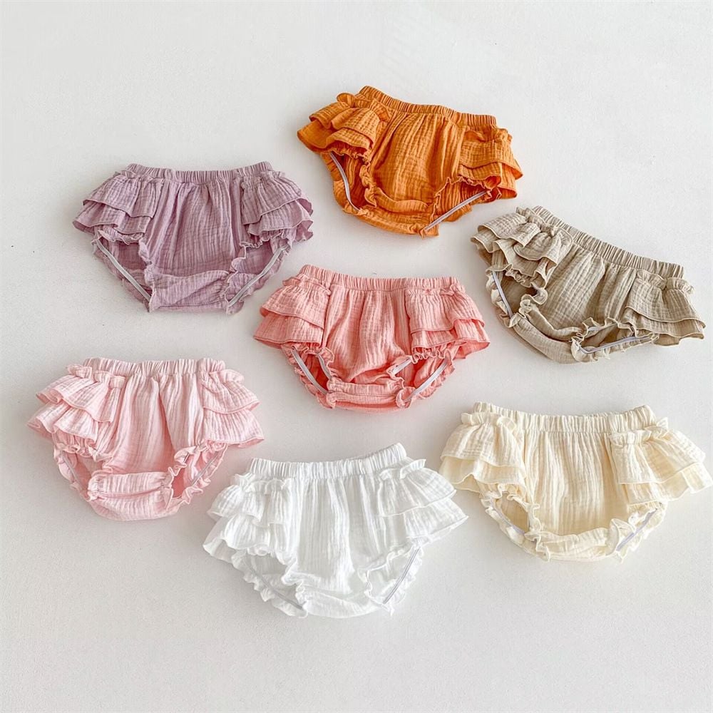 Baby Girls Ruffle Trim Skort, Cotton Baggy Bloomers, Casual Buttock Pants for Spring Summer