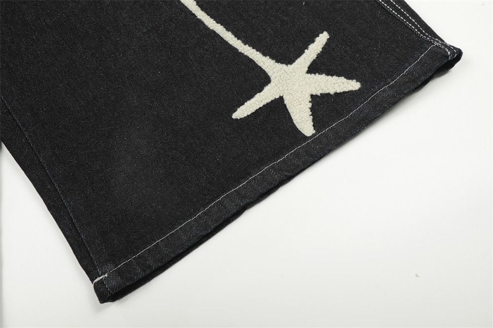 Men's Star Embroidered Wide-Leg Denim Five-Point Shorts With Designer Vibe