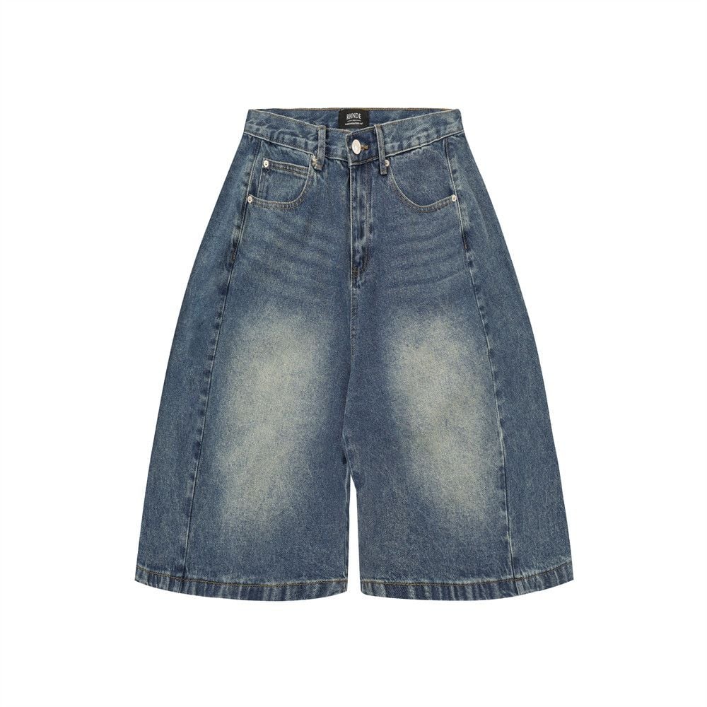 Men's Punk Washed Distressed Denim Shorts Loose Wide Leg