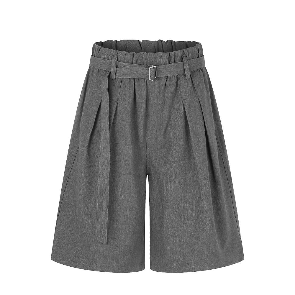 Men Solid Loose Wide‑Leg Suit Shorts, Japanese Street Style Versatile Casual 5‑Point Shorts