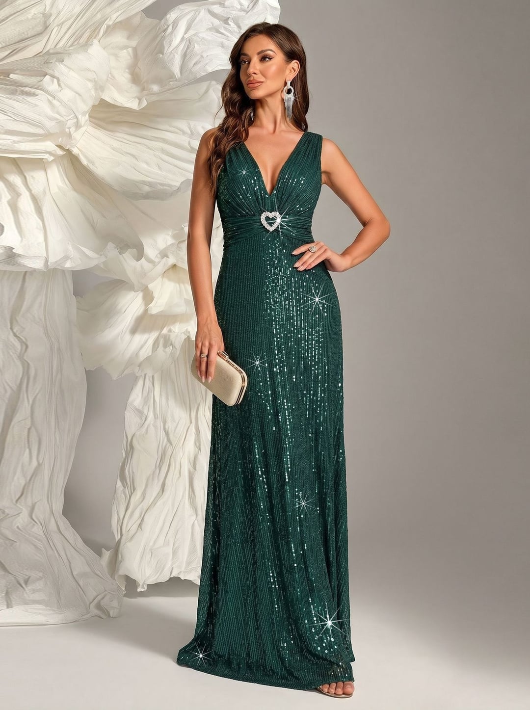 Sleeveless Rhinestone Decorated Waist-tight Elegant Women Dress