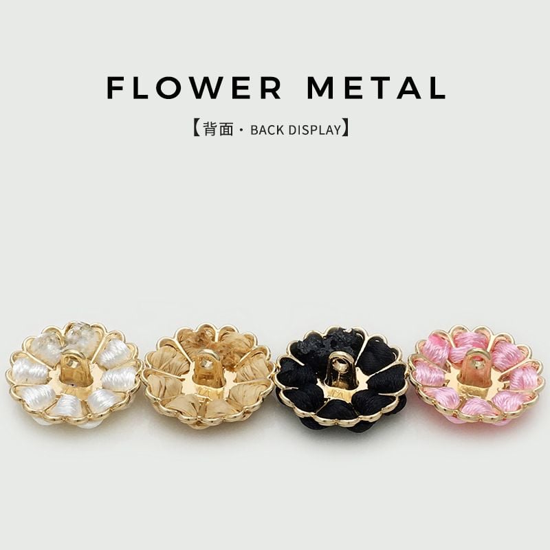Vintage Rhinestone Metal Flower Buttons with Hand Woven Detail