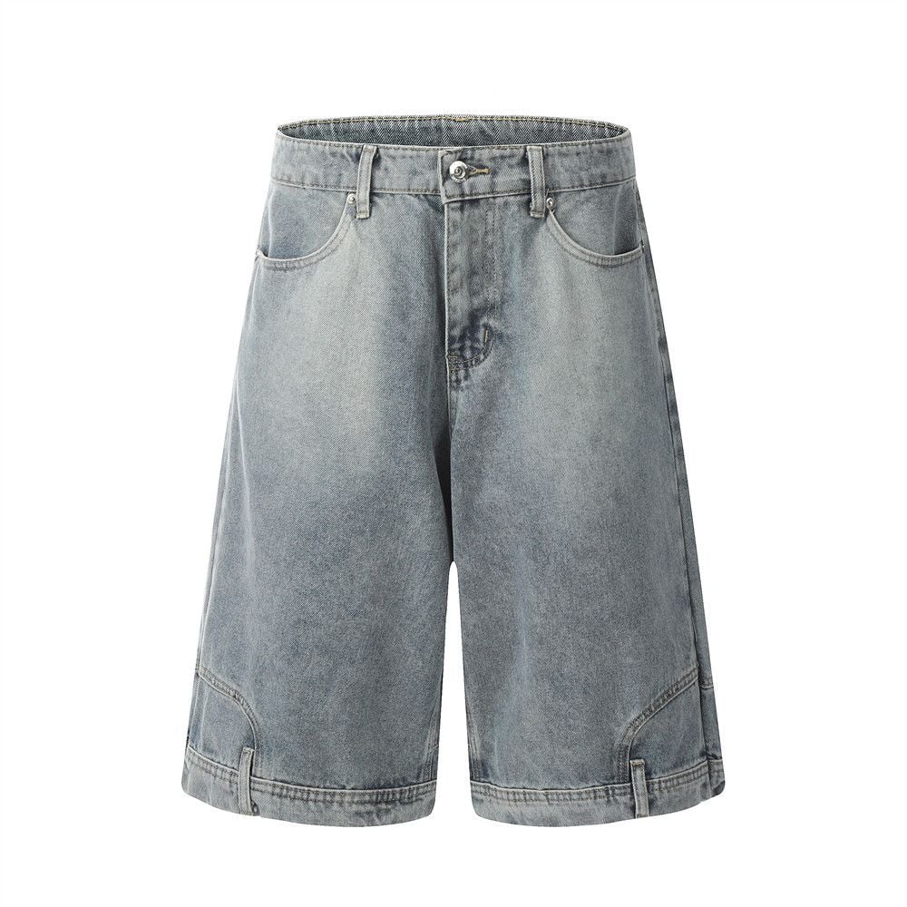 Men's reversed wear style denim cropped cargo capri shorts