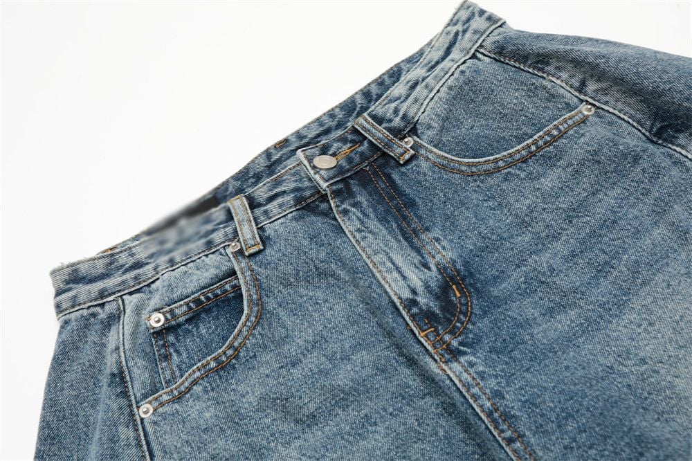 Men's American Vintage Washed Denim Five-Point Loose Wide-Leg Pants