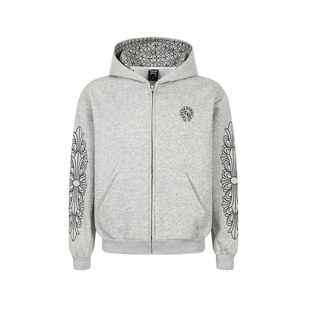 Men Vibe Streetwear Zip‑Up Hoodie Jacket, Dark‑Tone Gothic Sanskrit Letter Print Loose Casual Sweatshirt for Spring Autumn