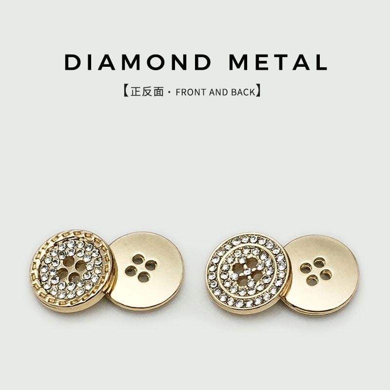 High-grade Four-hole Full Rhinestone Metal Shirt Buttons with Slim Diamond Trim