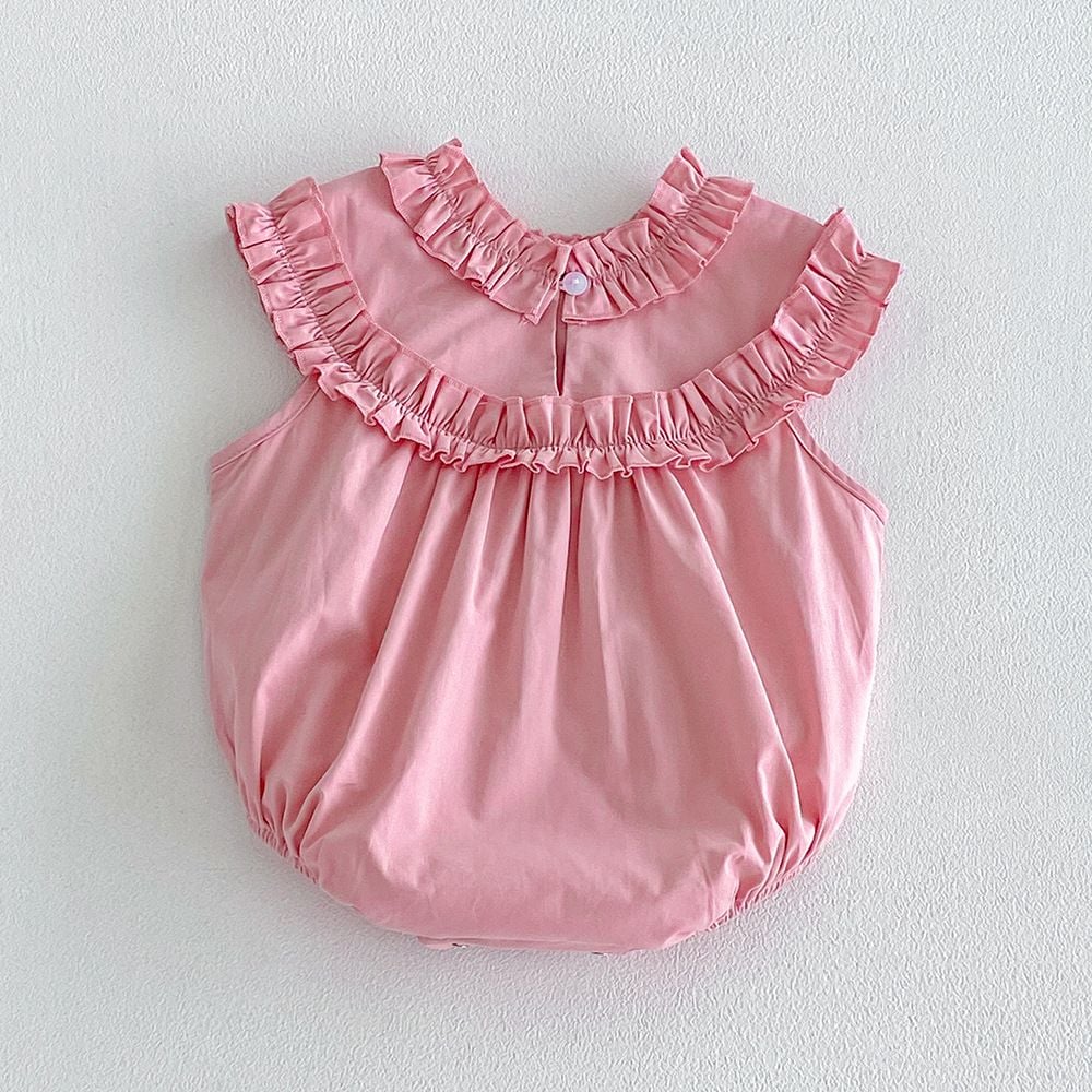 Baby Girls Korean Style Sleeveless Romper, Ruffle Neck Dress Bodysuit, Summer Casual Wear