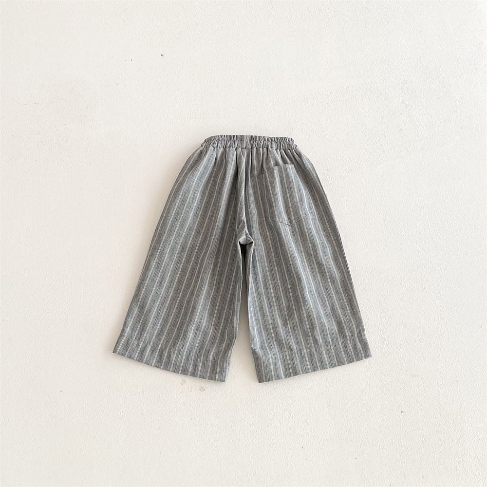 Striped Linen Cotton Wide Leg Pants for Boys & Girls, 2026 New Style, Comfortable Daily Wear Trousers