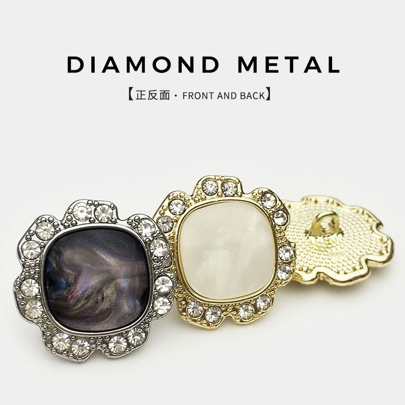 Luxury Square Metal Buttons with Rhinestones, All-match Stylish Accessories