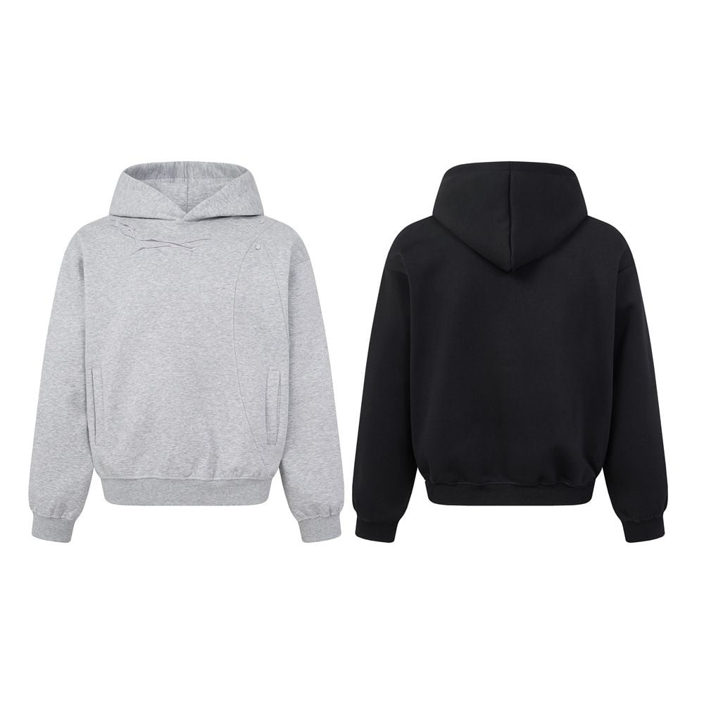 Men Clean‑Fit High‑Street Pullover Hoodie, Unique Embroidery Irregular Deconstructed Design, Loose Casual Street‑wear Sweatshirt for Spring & Autumn