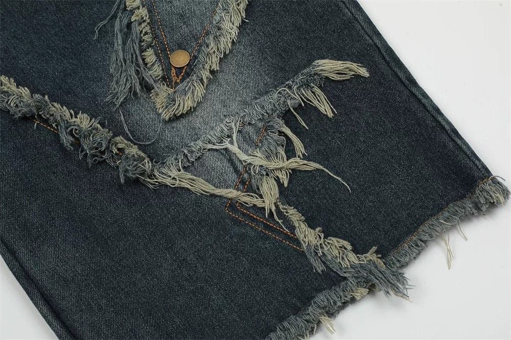 Men's American High Street Star Patch Embroidered Denim Shorts