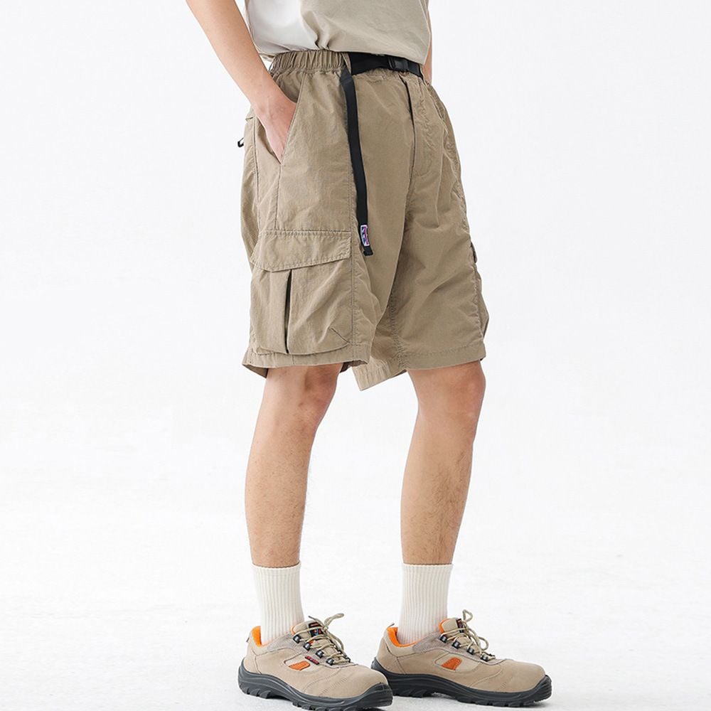 Men's summer loose casual cargo shorts with matching belt and big pockets