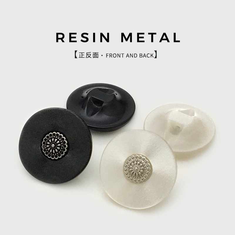 Classic Black & White Resin Buttons, Round Metal Floral Center Buttons