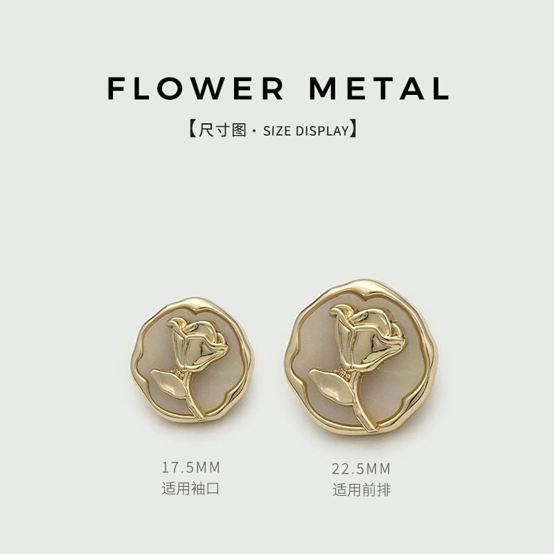 Luxury Rose Shaped Metal Resin Buttons