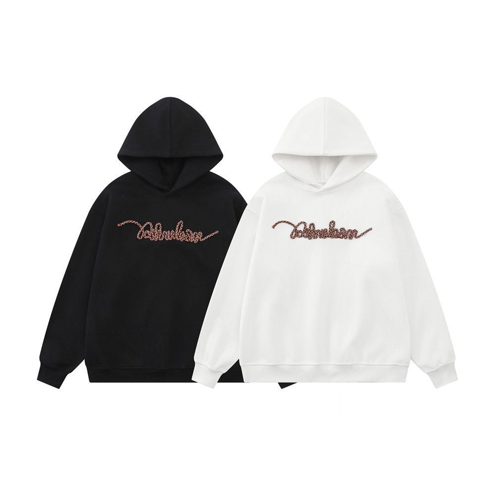 Men Blue Casual Pullover Hoodie, Woven Letter Graphic Design, Loose Vibe Street‑style Sweatshirt for Spring and Autumn