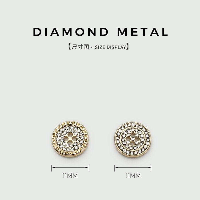 High-grade Four-hole Full Rhinestone Metal Shirt Buttons with Slim Diamond Trim
