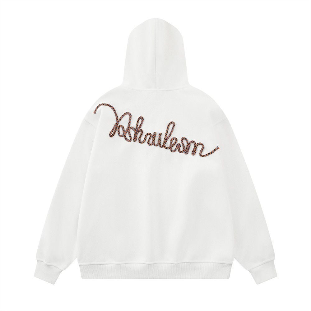 Men Blue Casual Pullover Hoodie, Woven Letter Graphic Design, Loose Vibe Street‑style Sweatshirt for Spring and Autumn