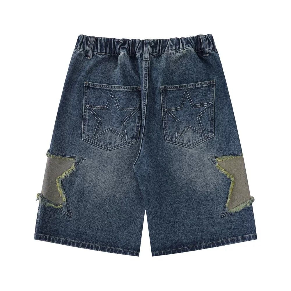 Men's summer vibe denim shorts with patch star embroidery