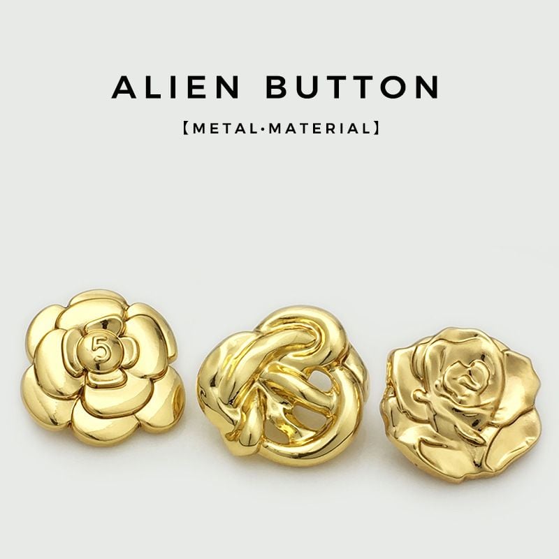 Vintage Camellia Flower Metal Buttons