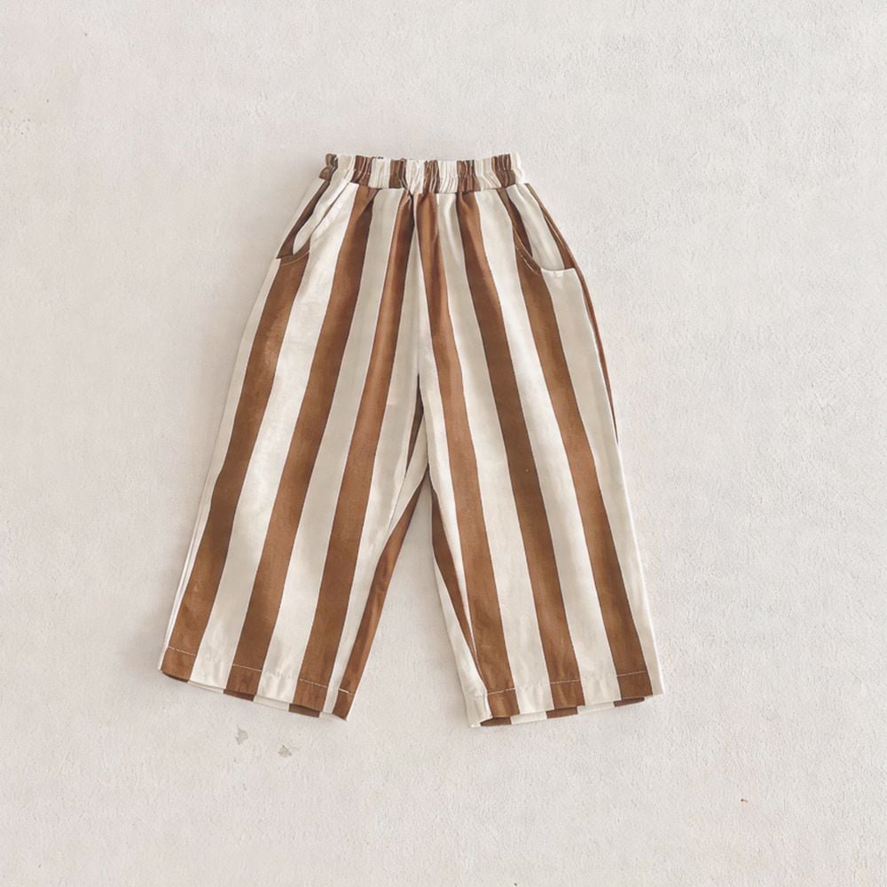 Boys & Girls Striped Drawstring Casual Pants, Loose Breathable Linen Cotton Trousers for Kids