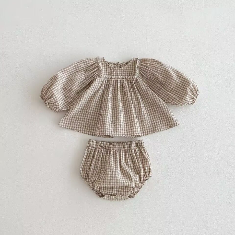 Trendy 2-Piece Baby Girls Set, Ins Style Jacquard Lace Long Sleeve Top + Shorts, Korean Children Clothing
