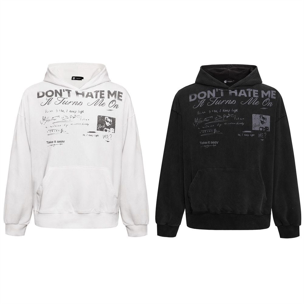 Men’s American Vintage Letter‑Print Pullover Hoodie, Punk Streetwear Loose Sweatshirt