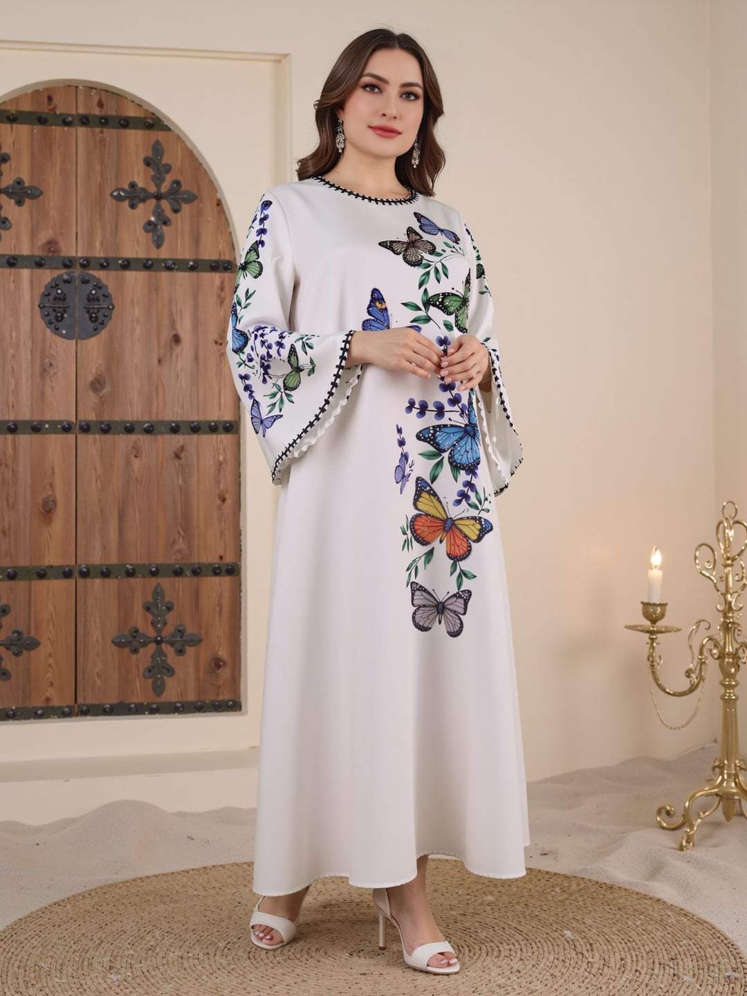 Printed Rhinestone Women Loose Maxi Robe Dress