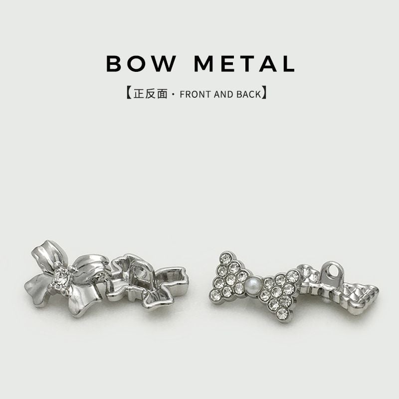 Metal Bow Buttons, Retro Full Rhinestone With Pearl