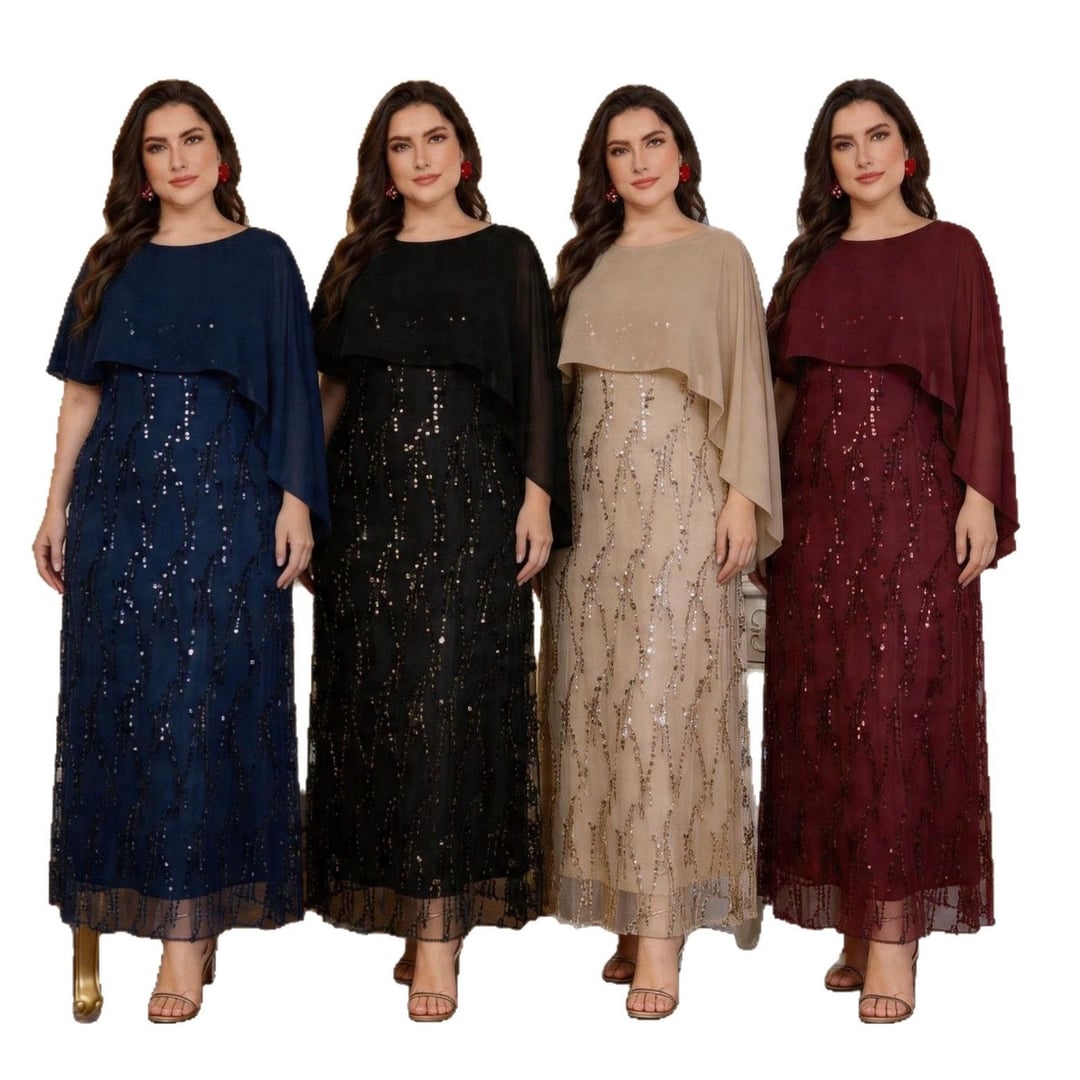 Plus Size Sequin Cami Dress With Shawl For Women